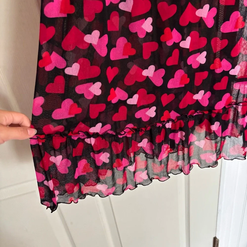 Cacique Lane Bryant Size 18/20 Mesh Heart Print Chemise Slip Lace neglige Y2k